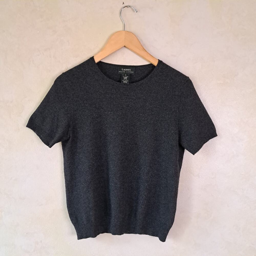 Lauren Ralph Lauren Cashmere Sweater Medium Charcoal Gray Short Sleeve Top